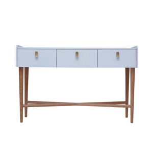 Mid-Century Modern White Dresser with Brass Legs & 3 Drawers