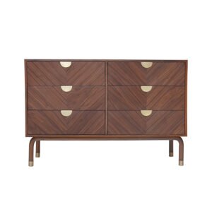 Timeless Walnut Dresser - 6-Drawer Vintage Style with Brass Accents