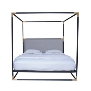 Modern Canopy Bed with Velvet Headboard and Acrylic Frame