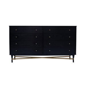 Modern Oak Veneer Dresser with Brass Accents - Black Charcoal
