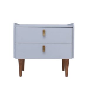 Chic White Side Table with Brass Legs & Double Drawers