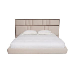 Avalon Velvet Bed with Grid-Pattern Headboard & Oak Wood Structure