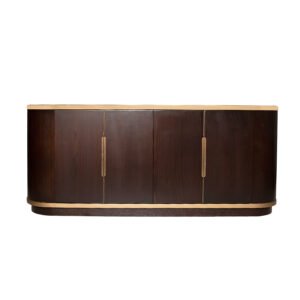 Oak Veneer Sideboard – Elegant Marble & Brass Design