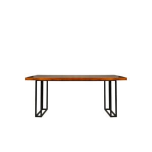 Industrial Rosewood Dining Table with Black Metal Frame
